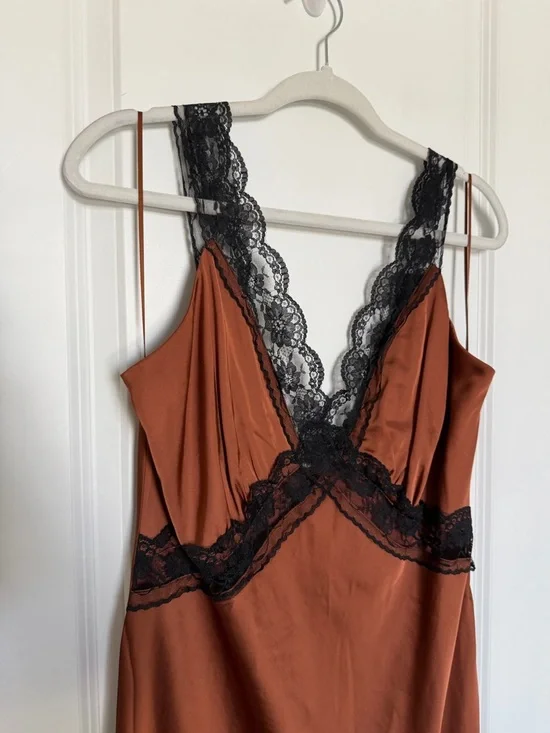 Abercrombie & Fitch Satin Slip Midi Dress Lace - Picture 7 of 7